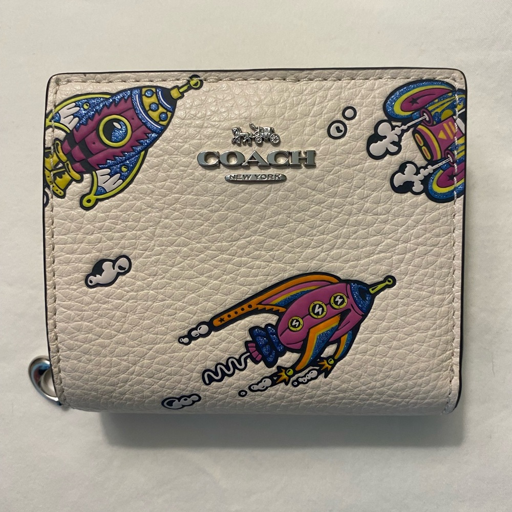 Coach Cream Wallet with Colorful Rocket Motif